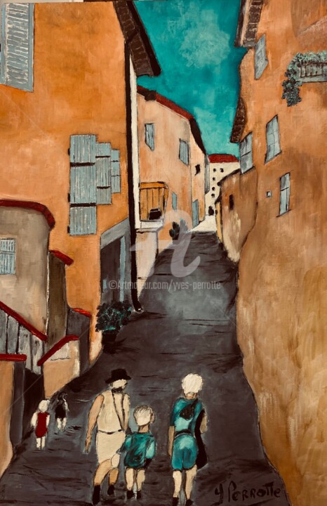 Peinture intitulée "Ruelle village Dord…" par Yves Perrotte, Œuvre d'art originale, Huile