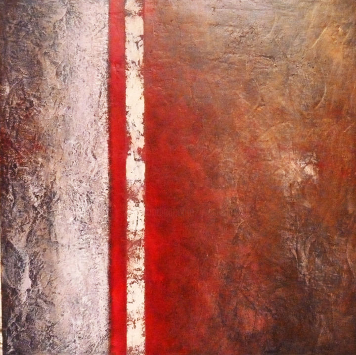 Painting titled "La Ligne Rouge" by Yves Robial, Original Artwork, Oil