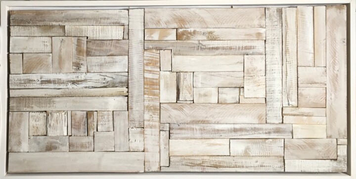 "Color wood white" başlıklı Kolaj Lavy tarafından, Orijinal sanat, Kolaj Ahşap Sedye çerçevesi üzerine monte edilmiş
