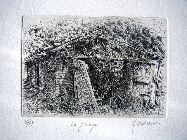 Printmaking titled "la grange" by Yves Coladon, Original Artwork