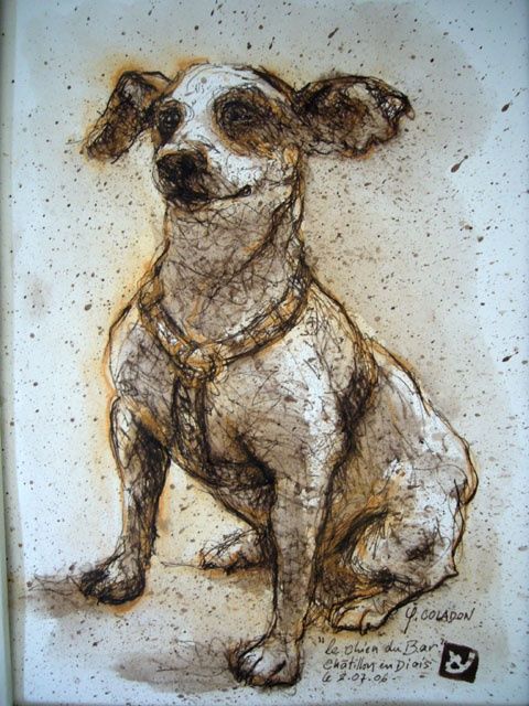 Картина под названием "le chien du bar" - Yves Coladon, Подлинное произведение искусства