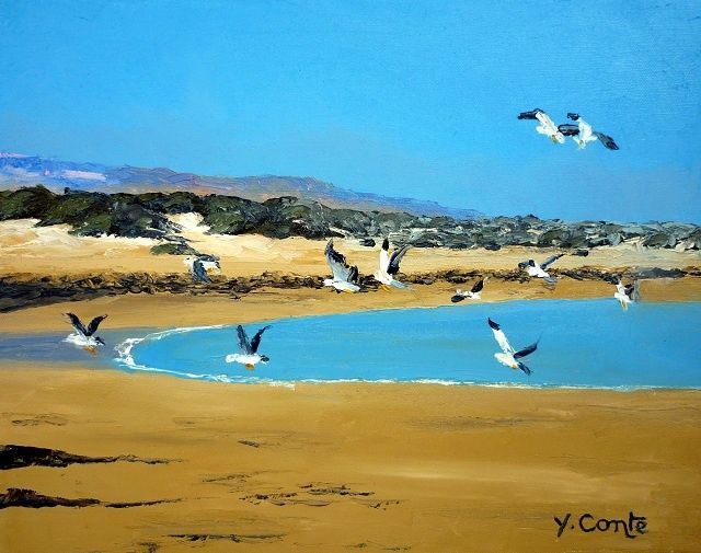 Peinture intitulée "Dans les dunes" par Yves Conte, Œuvre d'art originale