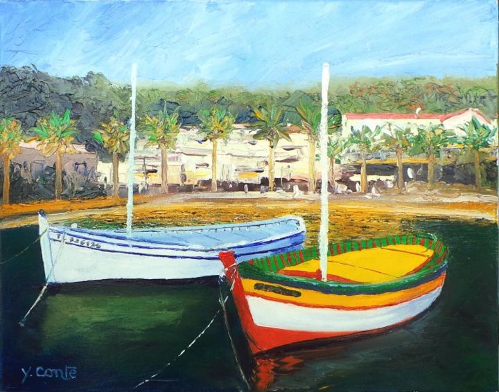 Painting titled "Port provençal" by Yves Conte, Original Artwork