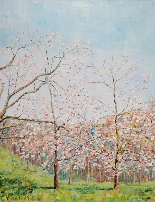 Peinture intitulée "arbres à fleurs" par Yves De La Malene, Œuvre d'art originale