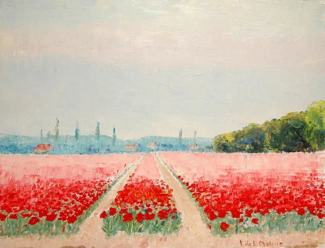 Peinture intitulée "champs de tulipes e…" par Yves De La Malene, Œuvre d'art originale