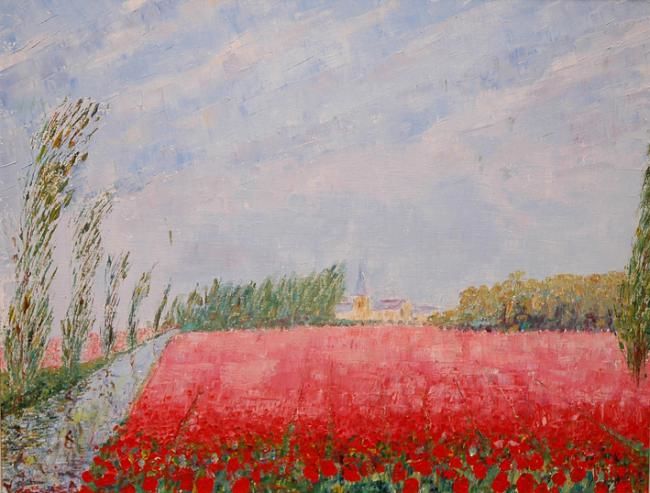 Painting titled "tulipes en Hollande" by Yves De La Malene, Original Artwork