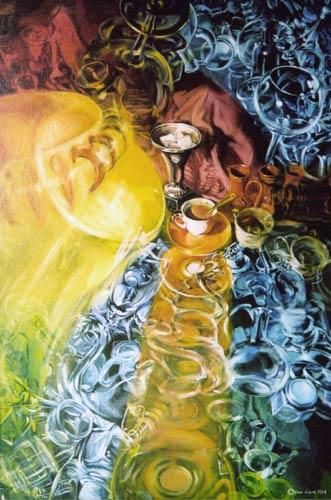 Peinture intitulée "ovti tasse volante" par Yves Dupré, Œuvre d'art originale, Huile