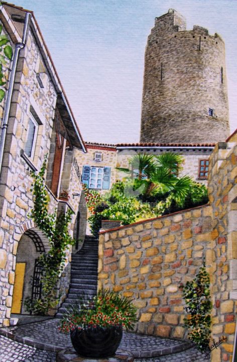 Painting titled ""La Montée du Guett…" by Yves Lafond, Original Artwork, Watercolor