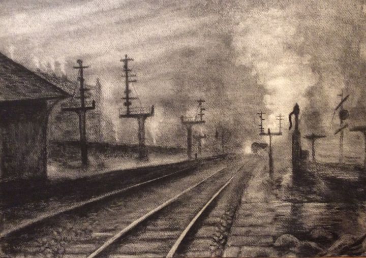 Dibujo titulada "gare de Namur" por Yves Marie Teiller, Obra de arte original, Carbón