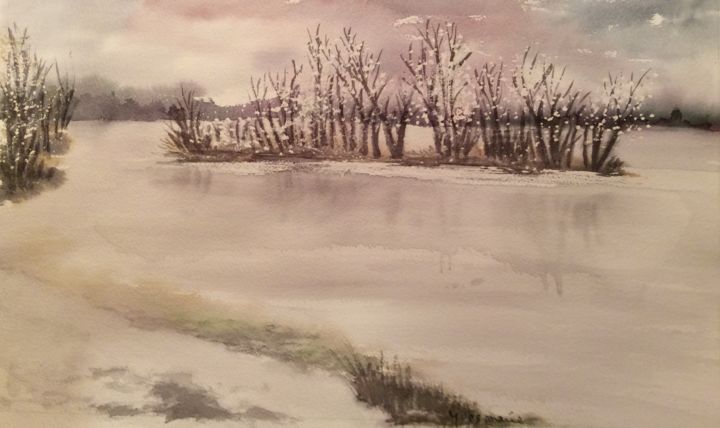 Peinture intitulée "La Loire en Hiver" par Yves Marie Teiller, Œuvre d'art originale, Aquarelle