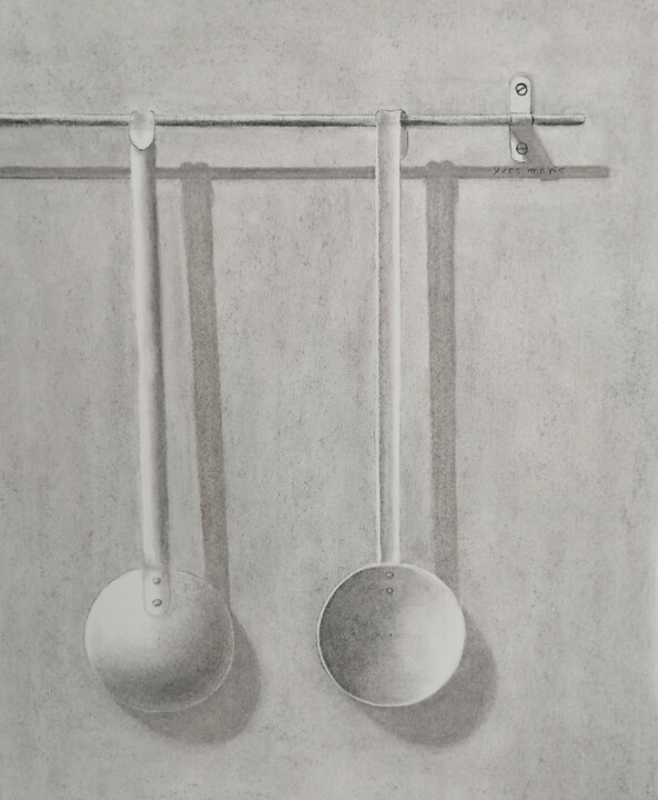 Drawing titled "Les deux soeurs" by Yves Marie Teiller, Original Artwork, Charcoal