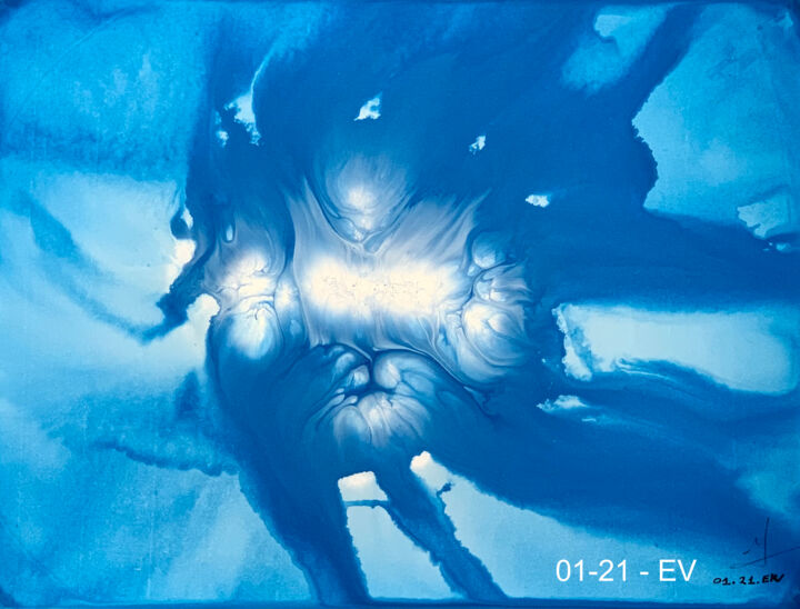 Painting titled "Cyclope bleu" by Yvesmart, Original Artwork, Gouache