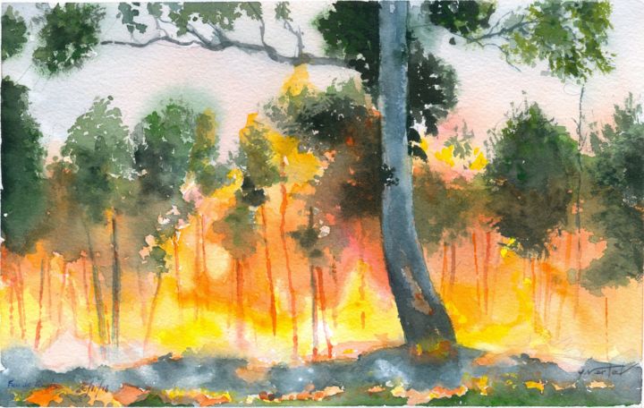 Pittura intitolato "Feu de foret" da Yves Varlet, Opera d'arte originale, Acquarello