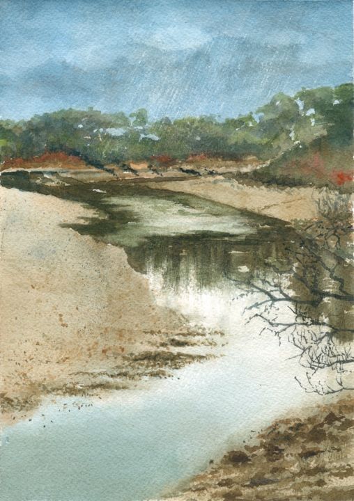 Ζωγραφική με τίτλο "La rivière sans nom" από Yves Varlet, Αυθεντικά έργα τέχνης, Ακουαρέλα