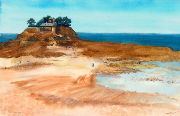 Peinture intitulée "L'Islet à Lancieux" par Yves Varlet, Œuvre d'art originale, Aquarelle