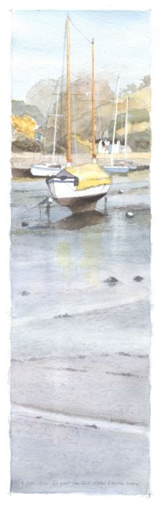 Painting titled "Le port de Pont-l'A…" by Yves Varlet, Original Artwork, Watercolor
