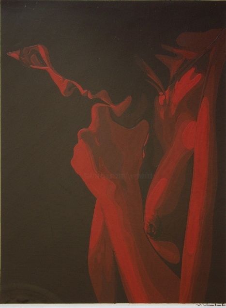 Pittura intitolato "PENSIVE" da Yves Varlet, Opera d'arte originale, Gouache