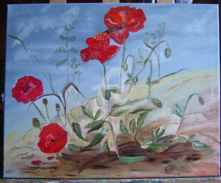 Painting titled "coquelicot-avril-20…" by Yvette Ferment, Original Artwork, Oil