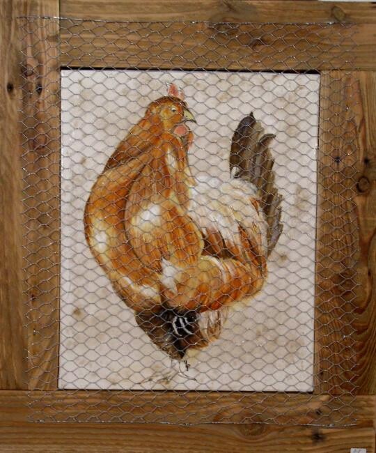 Peinture intitulée "poule" par Yvette Paris, Œuvre d'art originale