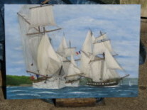 Peinture intitulée "bateaux en rade de…" par Yvon Vetel, Œuvre d'art originale