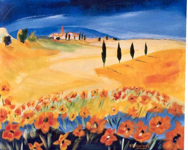 Peinture intitulée "Les quatre Cyprès" par Yves Riguidel, Œuvre d'art originale,