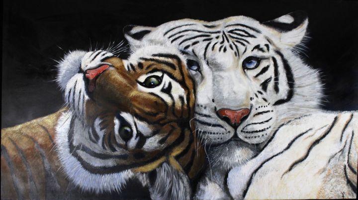 Peinture intitulée "Câlin de Tigres" par Isabelle Mériot, Œuvre d'art originale, Acrylique