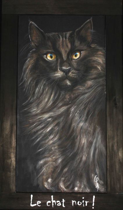 Painting titled "Le Chat Noir" by Isabelle Mériot, Original Artwork, Acrylic