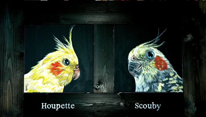 Painting titled "Houpette et Scouby" by Isabelle Mériot, Original Artwork, Acrylic