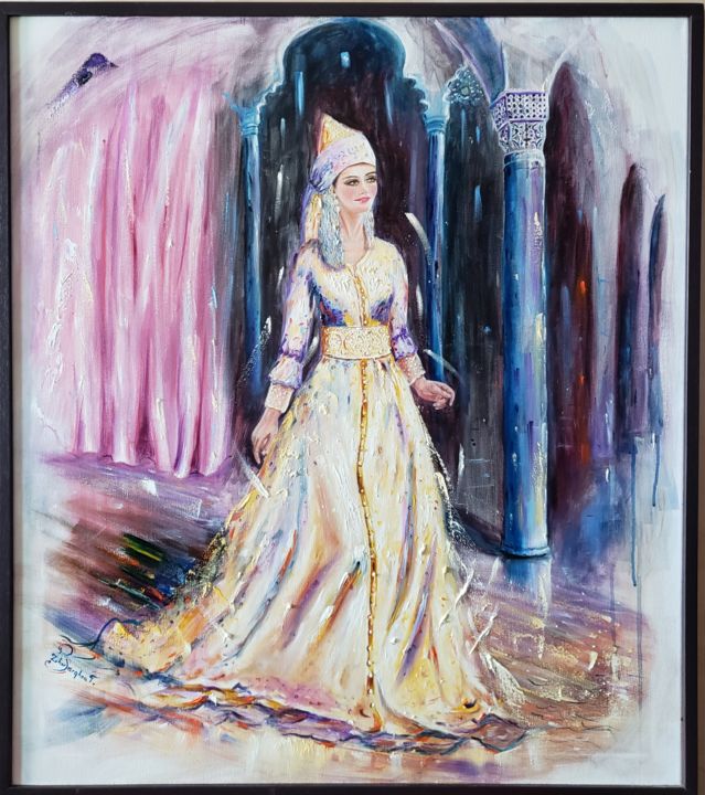 Peinture intitulée "La femme tetouanaise" par Zhor Barghout, Œuvre d'art originale, Huile