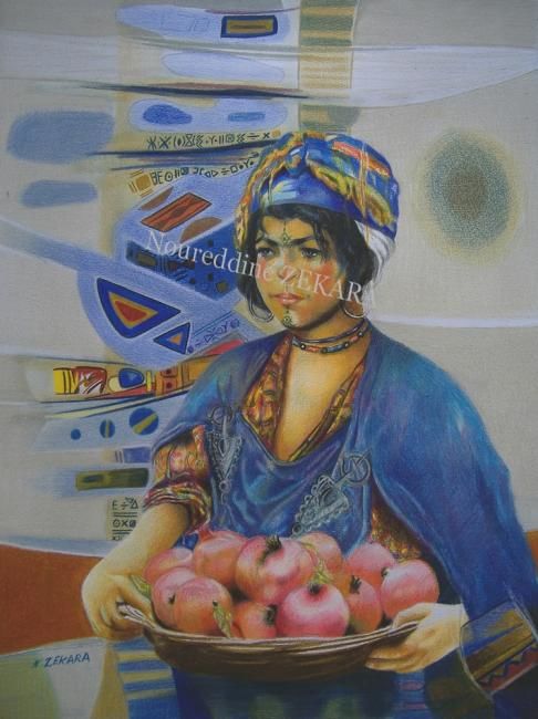 Dessin intitulée "Jeune femme aux gre…" par Zekara, Œuvre d'art originale, Autre
