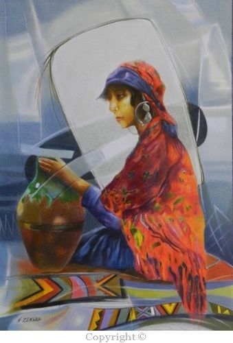 Desenho intitulada "Femme et poterie" por Zekara, Obras de arte originais, Outro