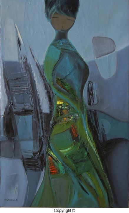 Peinture intitulée "Femme en vert" par Zekara, Œuvre d'art originale, Huile