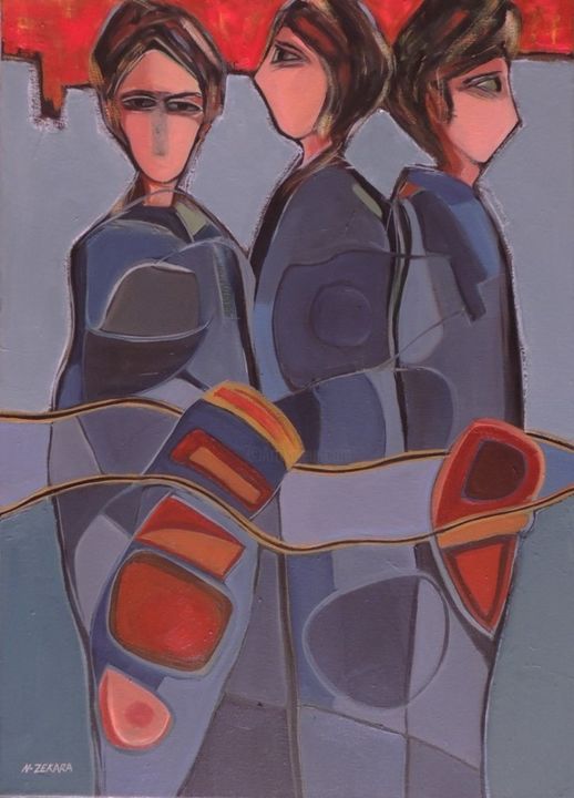 Peinture intitulée "Femmes en gris" par Zekara, Œuvre d'art originale, Huile