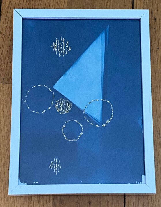 Painting titled "Cyanotype et broder…" by Za, Original Artwork, Pigments