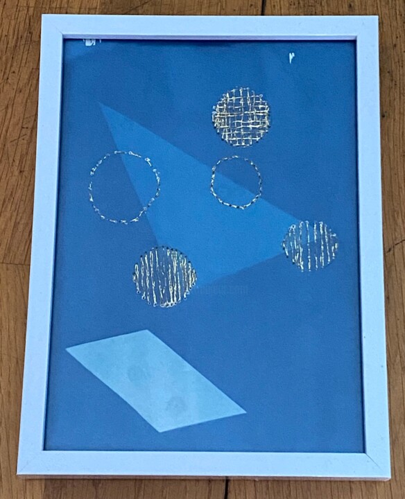 Painting titled "Cyanotype et broder…" by Za, Original Artwork, Pigments Mounted on Cardboard