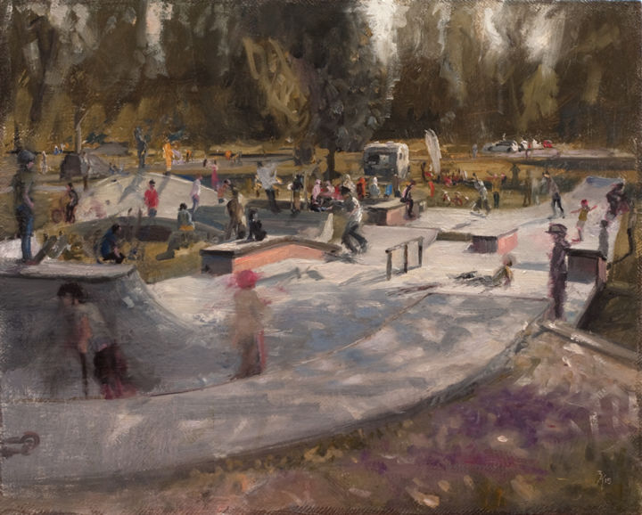 Painting titled "our skatepark" by Zacheriah Kramer, Original Artwork, Oil