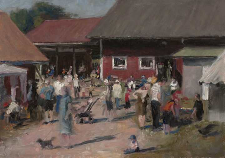 Pittura intitolato "chicken exchange day" da Zacheriah Kramer, Opera d'arte originale, Olio