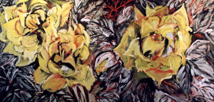 Peinture intitulée "Roses Jaunes - 190x…" par Johannes Zacherl Painter, Œuvre d'art originale