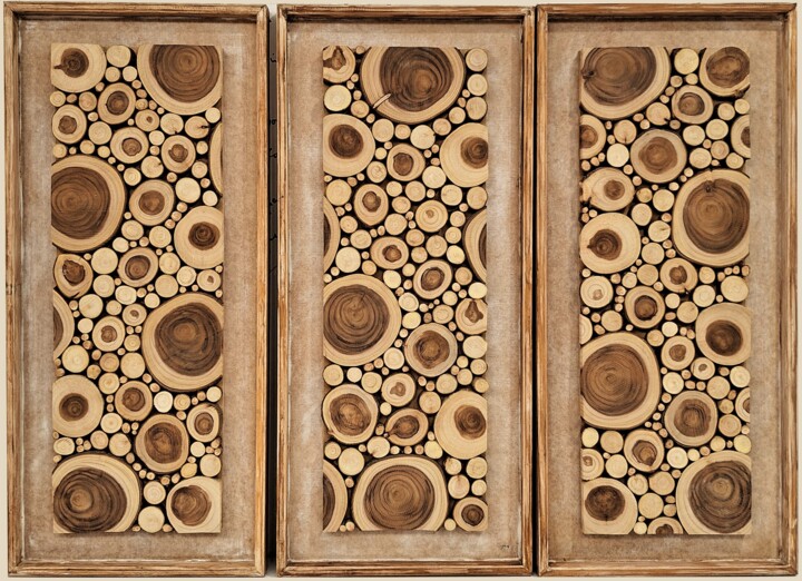 Sculpture titled "3 CIRCLES OF LIFE" by Zack Abdmouleh, Original Artwork, Wood Mounted on Wood Panel