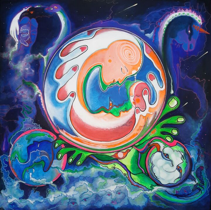 Peinture intitulée "La fleur cosmique" par Zael Arbaca, Œuvre d'art originale, Acrylique