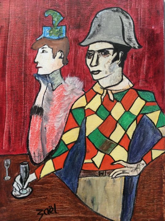 Painting titled "ARLEQUIN ET SA COMP…" by Zaël, Original Artwork