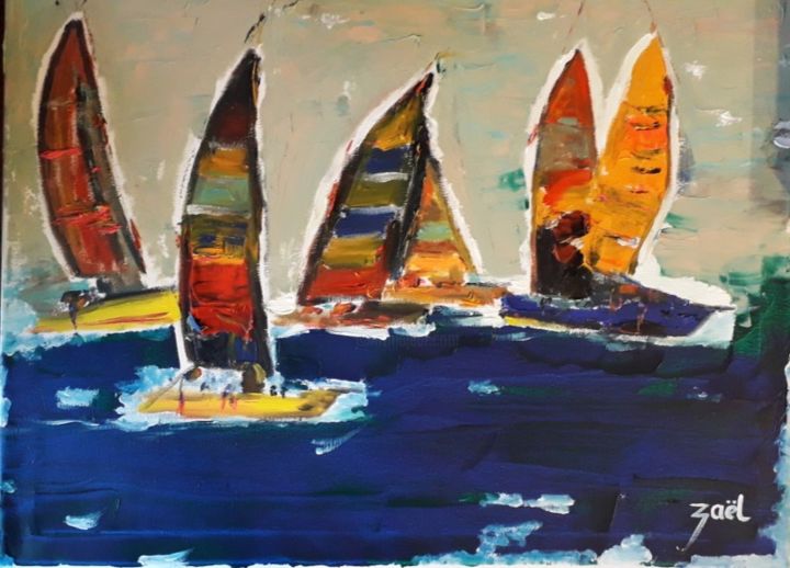 Painting titled "LES REGATES" by Zaël, Original Artwork, Oil