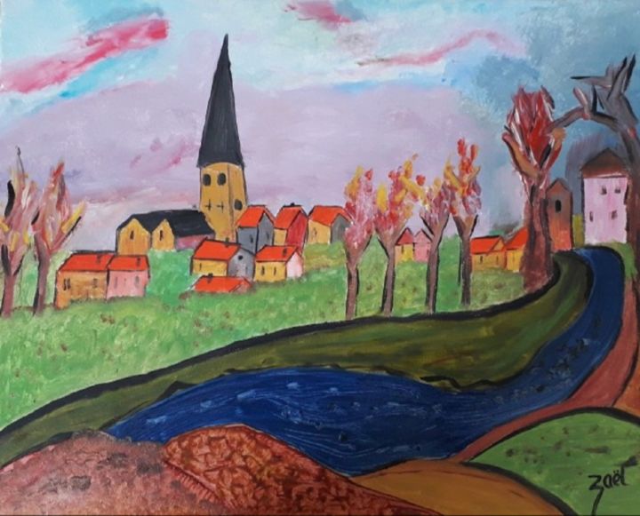 Peinture intitulée "VILLAGE ALSACIEN" par Zaël, Œuvre d'art originale, Huile