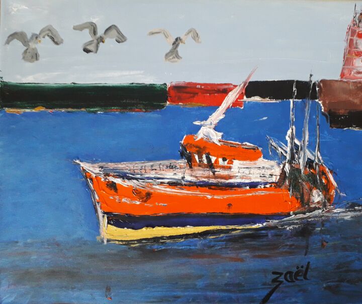 Peinture intitulée "CHALUTIER A ETAPLES…" par Zaël, Œuvre d'art originale, Huile