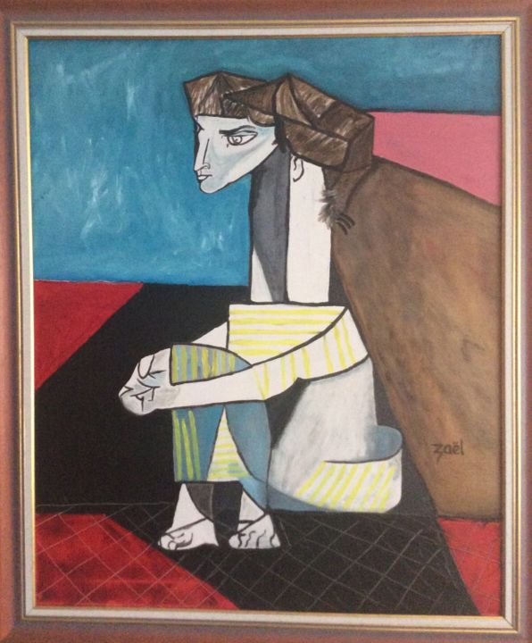 Painting titled "Femme assise" by Zaël, Original Artwork, Oil