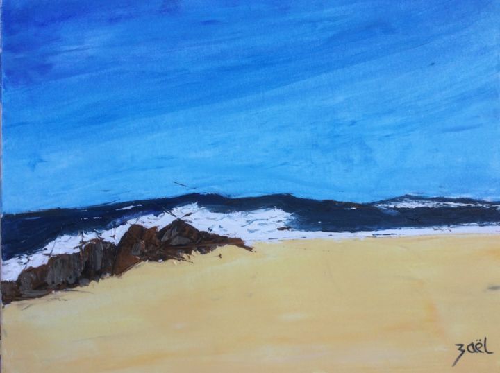 Painting titled "LACANAU PLAGE" by Zaël, Original Artwork, Oil