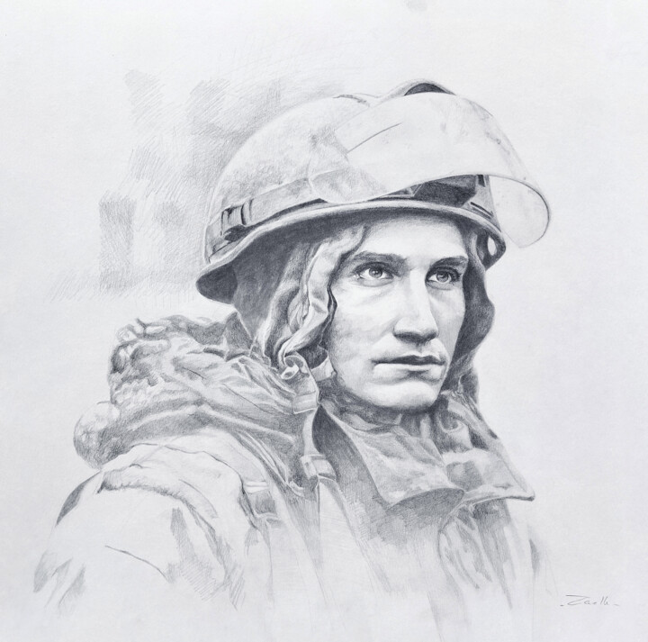 Dessin intitulée "Pompier 1" par Elsa Ducourret (Zaelle), Œuvre d'art originale, Crayon