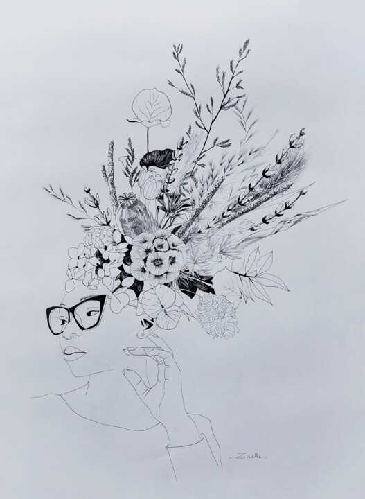 Dessin intitulée "Les lunettes graphi…" par Elsa Ducourret (Zaelle), Œuvre d'art originale, Marqueur