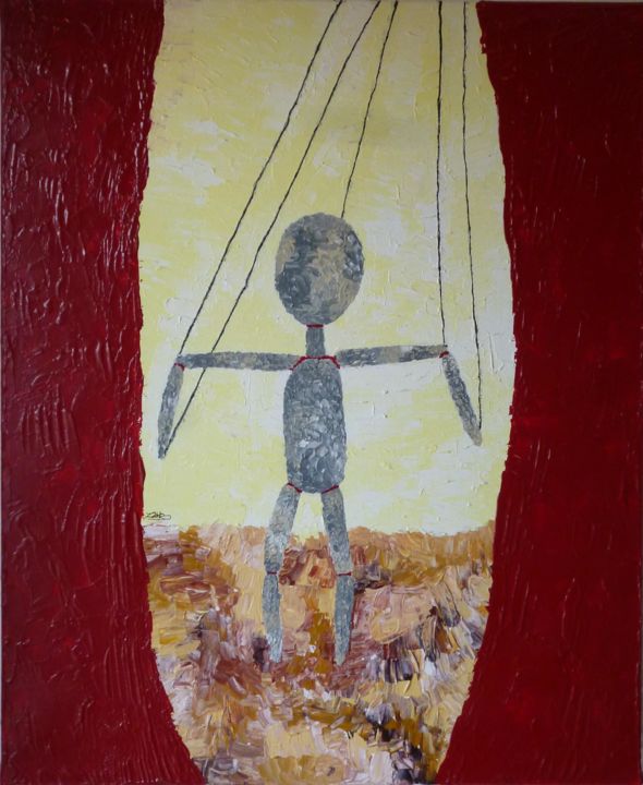 Peinture intitulée "Pantin sur scène" par Fred Zafr, Œuvre d'art originale,