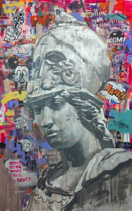 Картина под названием "Athena and mass cul…" - Zahar Kondratyuk, Подлинное произведение искусства, Акрил
